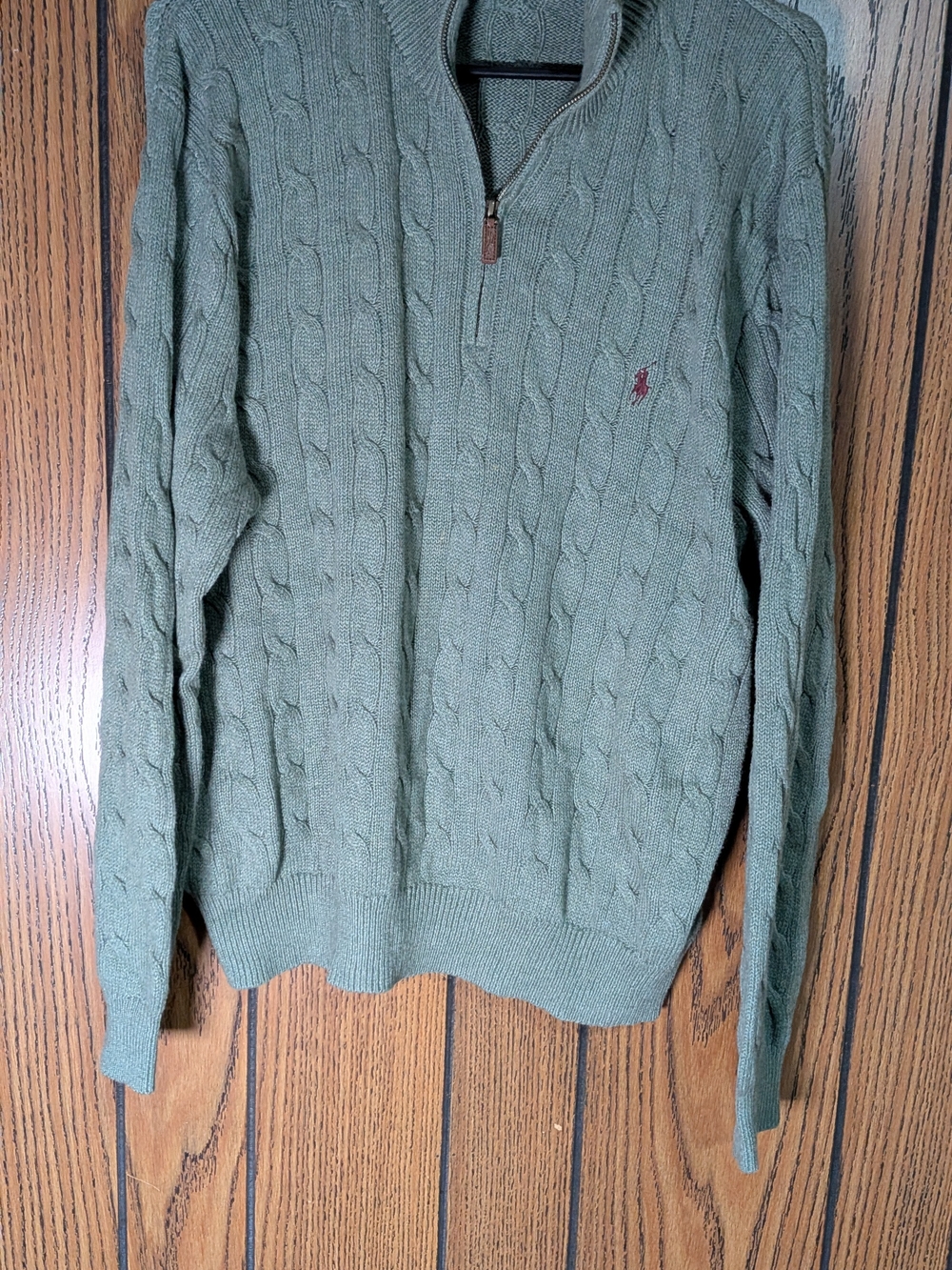 Ralph Lauren Olive Green Cable Half-Zip Sweater with Pony Logo